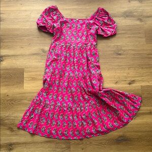 J. Crew Factory Pink Ruffled Tiered Sundress with Puff Sleeves